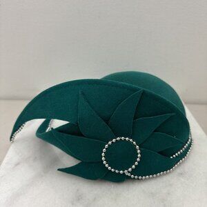 Vintage Liz Claiborne Brim Hat w Bow Turquoise 100% Wool Made In USA